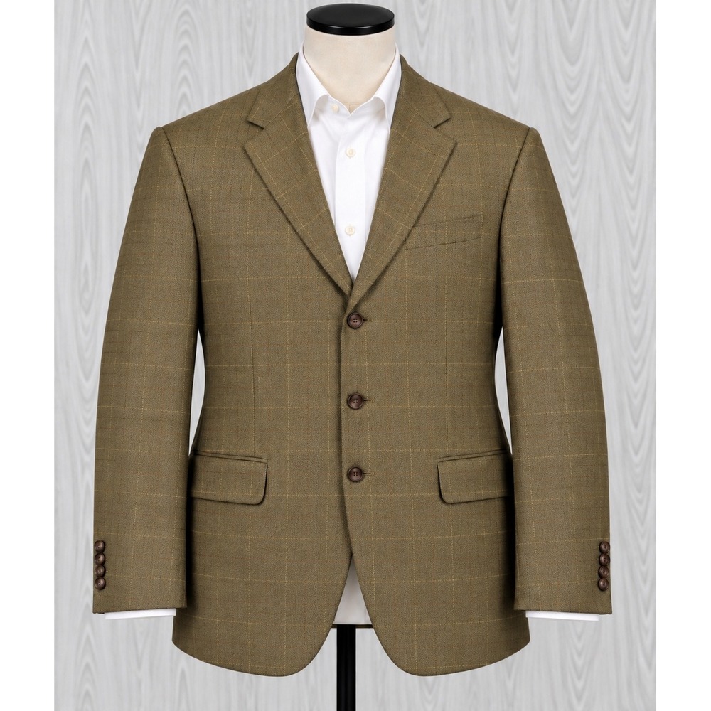 Joseph Abboud American Soft Blazer Silk Mens 43 Reg Olive Herringbone Jacket EUC